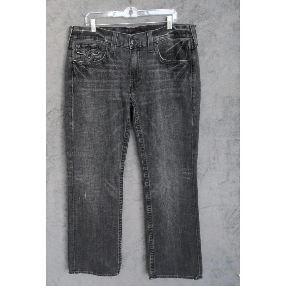 Vtg True Religion Ricky Jeans Y2K Men 38x34 Black Flap Pocket Denim Straight Leg